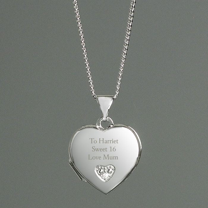 Girls Sterling Silver & Cubic Zirconia Heart Locket Pendant