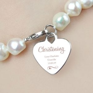 Girl's Personalised White Pearl Christening Bracelet