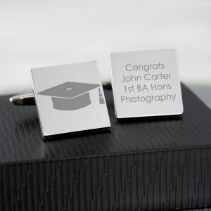 Personalised Graduation Square Rhodium Plated Cufflinks