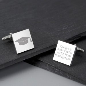 Personalised Graduation Square Rhodium Plated Cufflinks