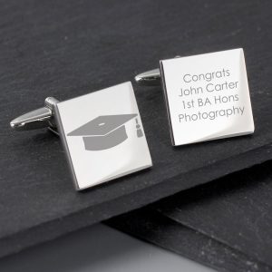 Personalised Graduation Square Rhodium Plated Cufflinks