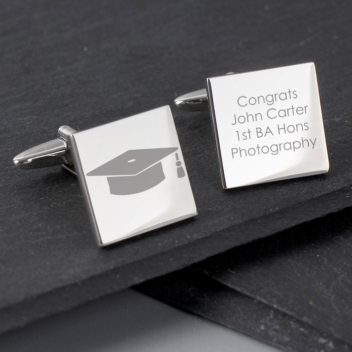 Personalised Graduation Square Rhodium Plated Cufflinks