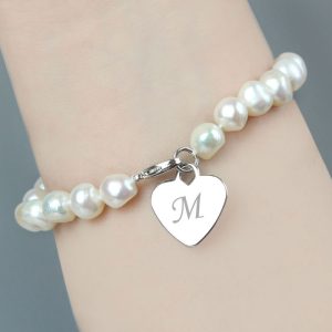 Personalised White Freshwater Script Initial Pearl Bracelet