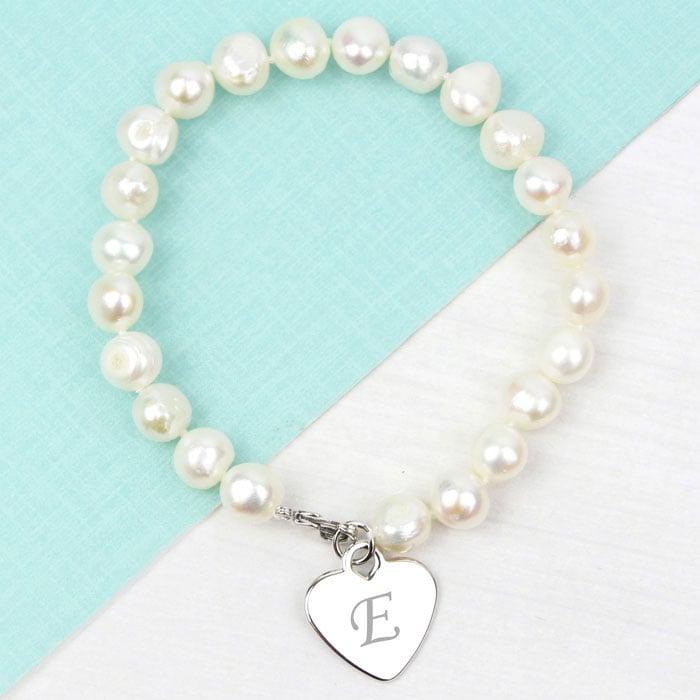 Personalised White Freshwater Script Initial Pearl Bracelet