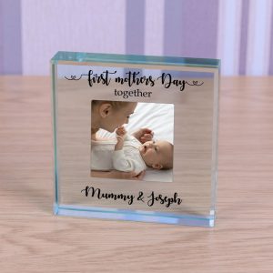 Personalised Glass Photo Token First Mothers Day Together
