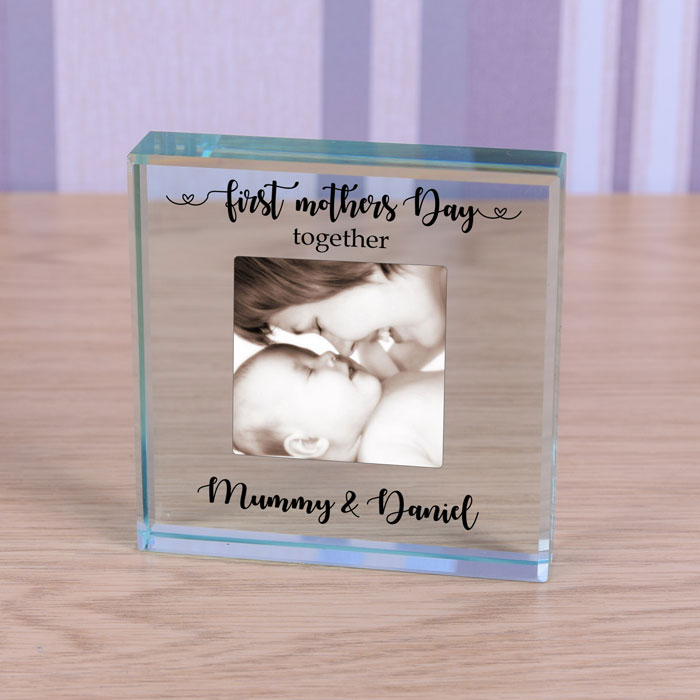 Personalised Glass Photo Token First Mothers Day Together
