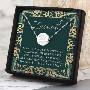 Personalised Eid Moon & Star Silver Necklace in a Box