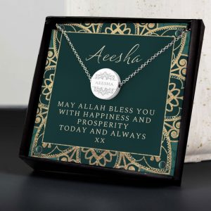 Personalised Eid Moon & Star Silver Necklace in a Box