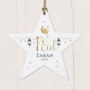 Personalised 1st Eid Wooden Star Decoration