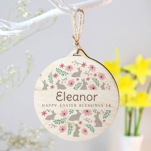Personalised Round Wooden Easter Decoration