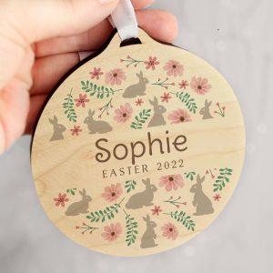 Personalised Round Wooden Easter Decoration