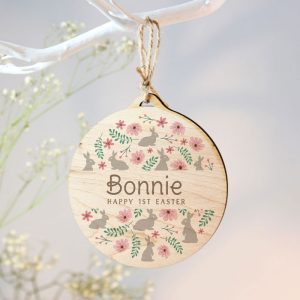 Personalised Round Wooden Easter Decoration