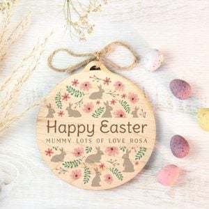 Personalised Round Wooden Easter Decoration