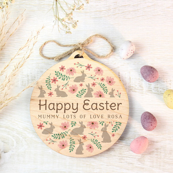 Personalised Round Wooden Easter Decoration