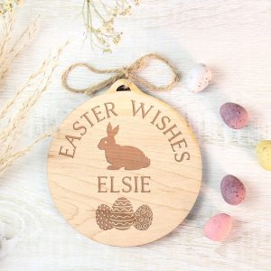 Personalised Easter Bunny Round Wooden Decoration