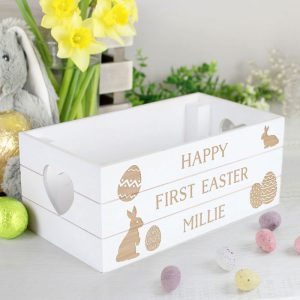 Boy's or Girl's Personalised Easter Bunny White Wooden Crate