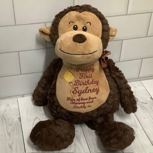 Kid's Personalised Embroidered Brown Monkey Plush Toy Teddy
