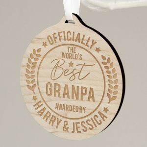 Personalised Officially The Best Round Wooden Medal