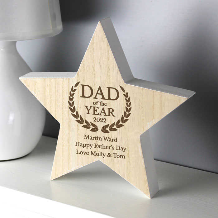 Personalised Dad of the Year Wooden Star