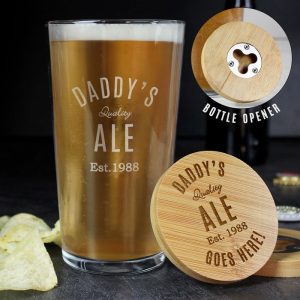 Personalised Bamboo Bottle Opener Coaster & Pint Glass