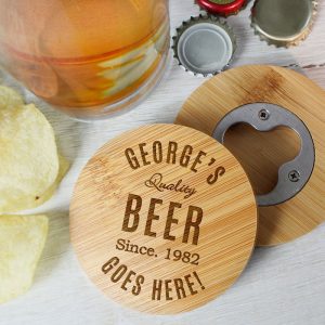 Personalised Bamboo Bottle Opener Coaster & Pint Glass
