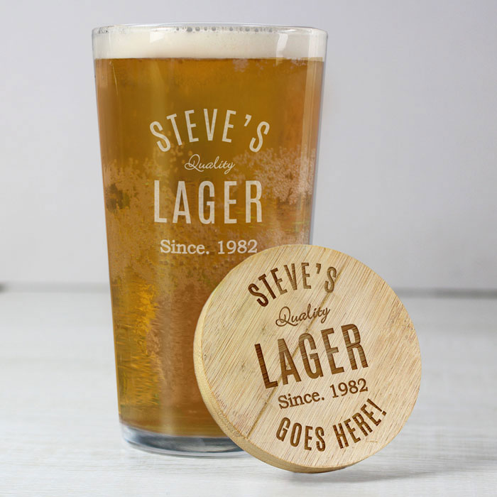 Personalised Bamboo Bottle Opener Coaster & Pint Glass