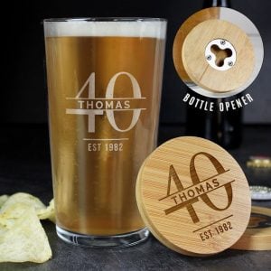 Personalised Age Bamboo Bottle Opener Coaster & Pint Glass