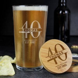 Personalised Age Bamboo Bottle Opener Coaster & Pint Glass