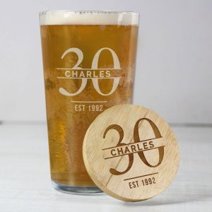 Personalised Age Bamboo Bottle Opener Coaster & Pint Glass