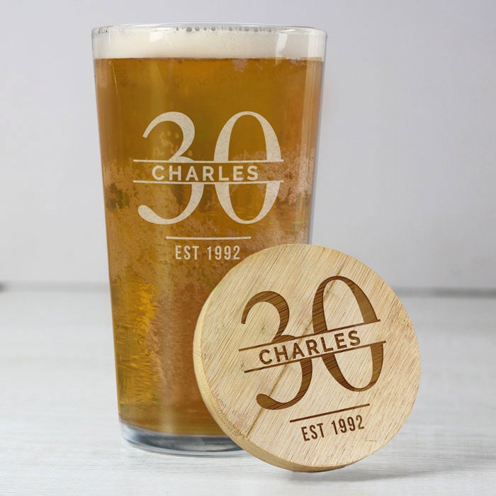 Personalised Age Bamboo Bottle Opener Coaster & Pint Glass