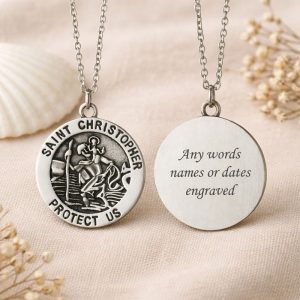 Stainless Steel Engraved St Christopher Necklace