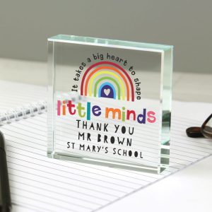 Personalised Shape Little Minds Crystal Glass Teacher Token