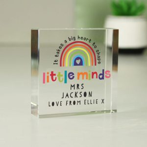 Personalised Shape Little Minds Crystal Glass Teacher Token