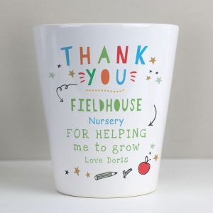 Personalised Thank You Teacher White Ceramic Plant Pot 9cm