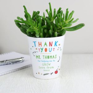 Personalised Thank You Teacher White Ceramic Plant Pot 9cm