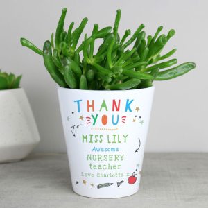 Personalised Thank You Teacher White Ceramic Plant Pot 9cm