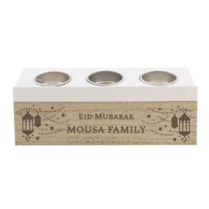 Personalised Eid Gift Triple Tea Light Wooden Candle Box