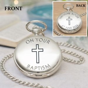 Personalised Engraved Baptism Pocket Watch Chrome Finish