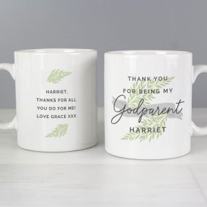 Unisex Personalised Floral White Ceramic Godparent Gift Mug