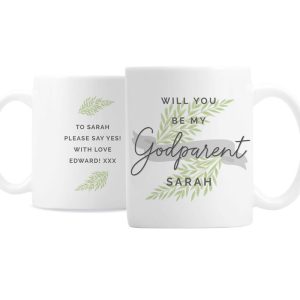 Unisex Personalised Floral White Ceramic Godparent Gift Mug