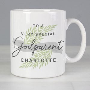 Unisex Personalised Floral White Ceramic Godparent Gift Mug