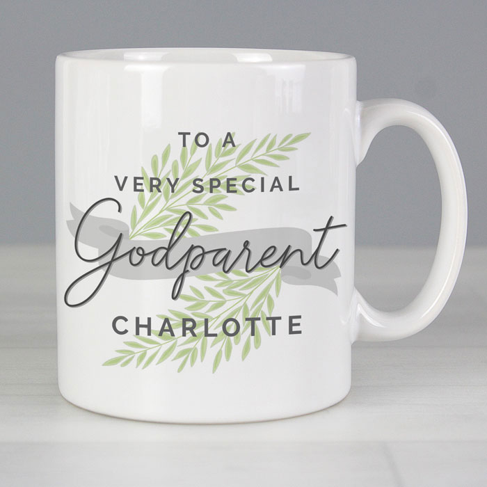 Unisex Personalised Floral White Ceramic Godparent Gift Mug