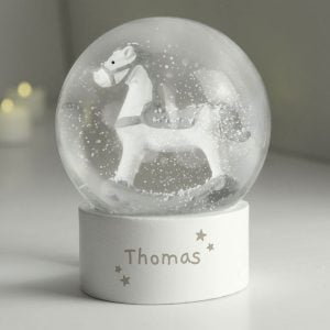 Babies Personalised Name Rocking Horse Glitter Snow Globe