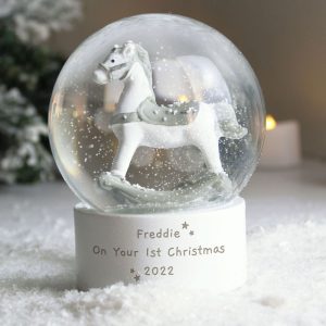 Personalised Any Text Rocking Horse Glitter Snow Globe
