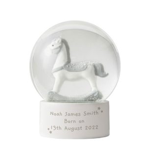 Personalised Any Text Rocking Horse Glitter Snow Globe