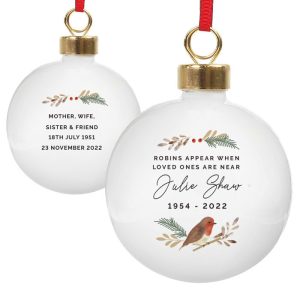 Personalised Robin Memorial Christmas Tree Bauble