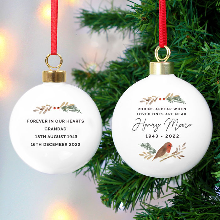 Personalised Robin Memorial Christmas Tree Bauble