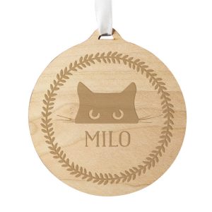 Personalised Cat Round Wooden Memorial Tree Decoration