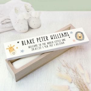 Personalised Safari Animals Wooden Birth Certificate Holder