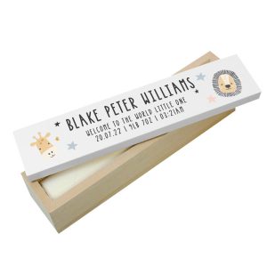 Personalised Safari Animals Wooden Birth Certificate Holder